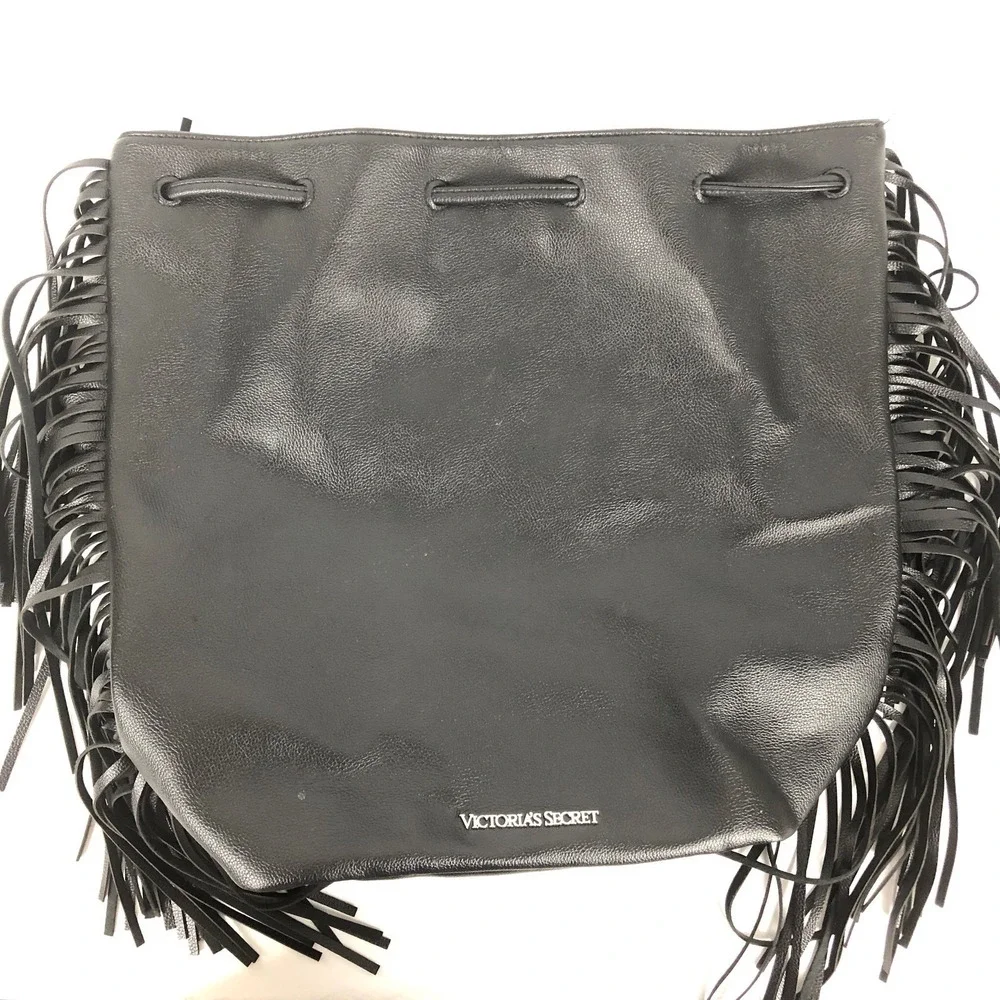 Victorias Secret‎ Backpack Womens Fringe Black Faux Leather J
